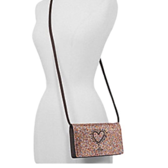 💘COACH Keith Haring Glitter Heart Purse With Detachable Strap 8x4.5" - Picture 3 of 9